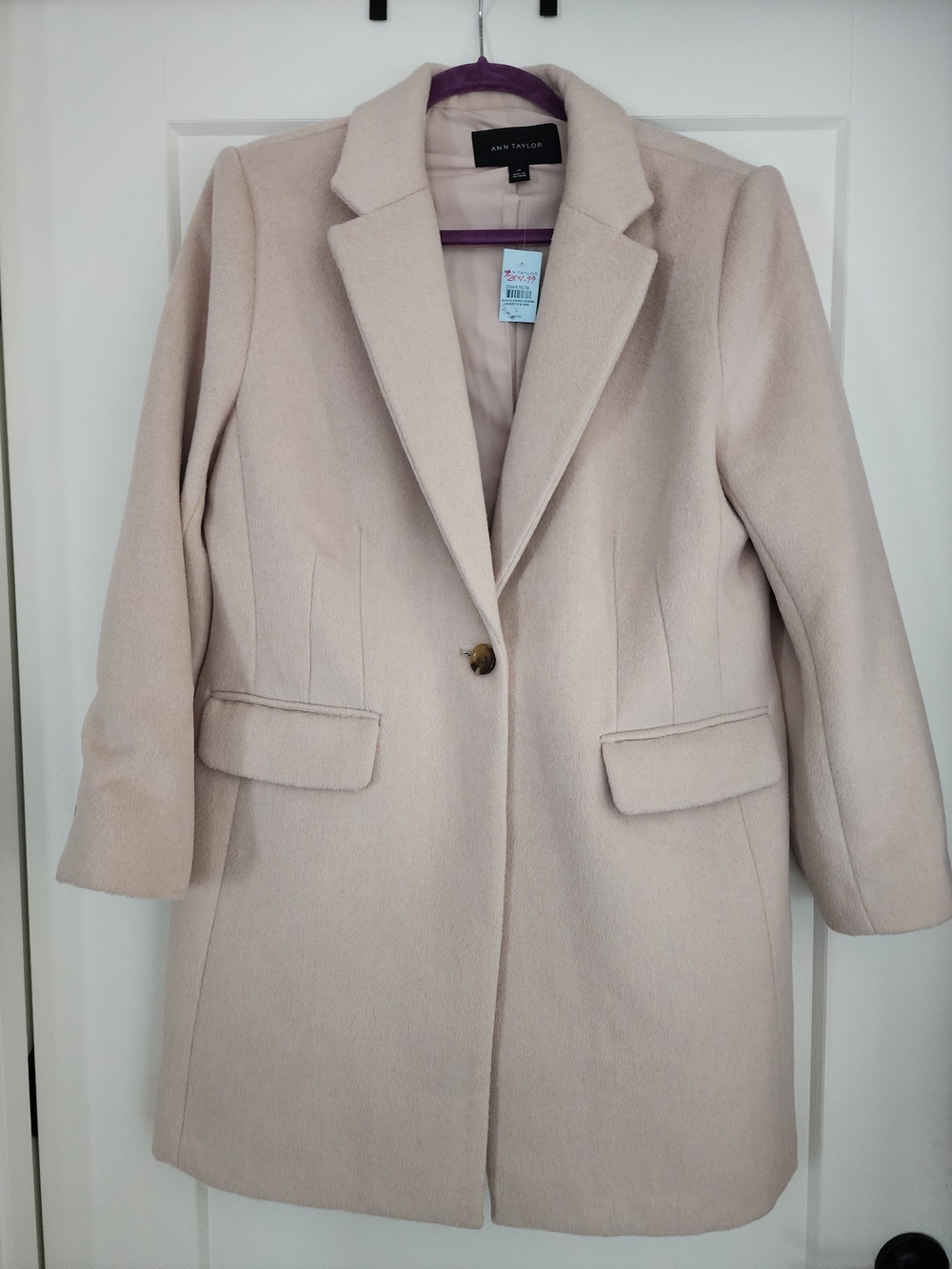 Ann Taylor Light Blush Single-Button Wool-Blend Notch Lapel Coat